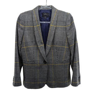 J Crew 6 Parke Blazer Black Yellow White Plaid Jacket Womens One Button